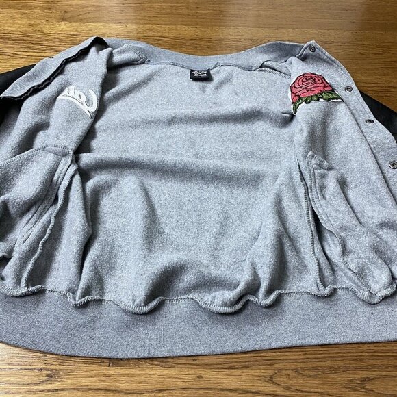 Original Deluxe Letterman Varsity Jacket Unisex L Rose Patch Cali Faux Leather - Picture 10 of 14